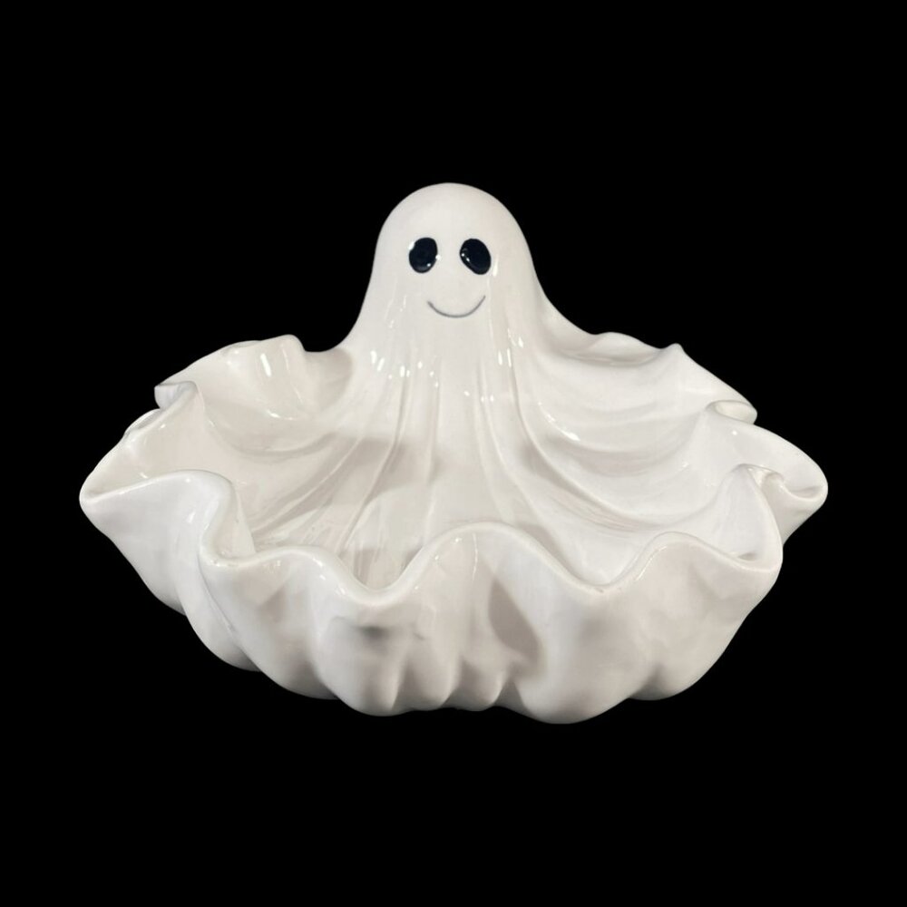 VTG Applause Ghost Dish Hand Painted Glossy White for Treats Candy Collectable